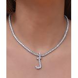 Golden Moon Women's Necklaces Silver - Crystal & Sterling Silver Initial Pendant Necklace
