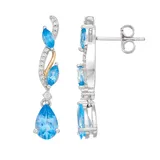 Two Tone Sterling Silver Swiss Blue Topaz & Lab-Created White Sapphire Drop Earrings, Women's