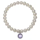 "Freshwater Cultured Pearl & Cubic Zirconia Stretch Bracelet, Women's, Size: 7.5"", White"
