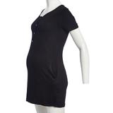 loop-dee Women's Nightgowns Black - Black Button-Front Maternity Sleep Dress - Women