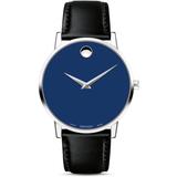 Museum Classic Blue Dial Leather Strap Watch - Blue - Movado Watches