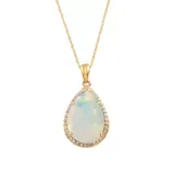 Belk & Co 1 Ct. T.w. Created Opal Pendant Necklace With 1/8 Ct. T.w. Diamond In 10K Yellow Gold, 18 In