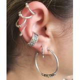 BeSheek Women's Earrings - Oxidized Silvertone Hoop & Cuff Earring Set
