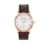 Bulova Men's Rose Gold Tone Stainless Steel American Clipper Leather Watch, Brown