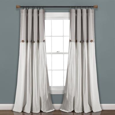Linen Button Window Curtain Panels Single Gray/Linen 40X95 - Lush Decor 16T004042
