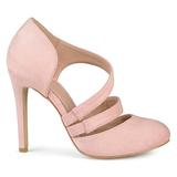 Brinley Co. Womens Round Toe Faux Suede Crossover Strap High Heels Pink, 5.5 Regular US screenshot. Shoes directory of Clothing & Accessories.