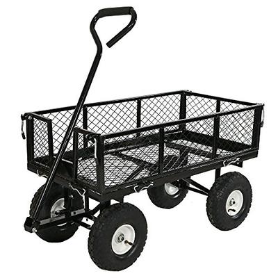 Sunnydaze Utility Steel Garden Cart, Outdoor Lawn Wagon with Removable Sides, Heavy-Duty 400 Pound C