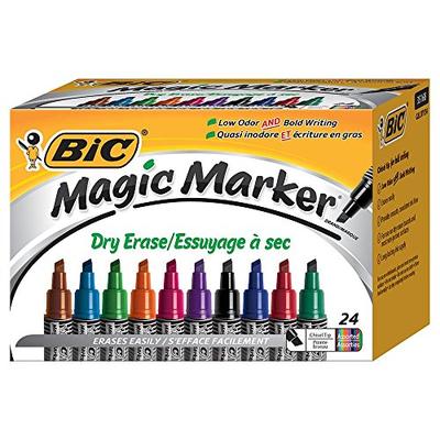 BIC Magic Marker Brand Dry Erase Marker, Tank Style, Chisel Tip, Assorted Colors, 24-Count