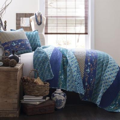 Lush Decor Royal Empire Quilt Striped Pattern Reversible 3 Piece Bedding Set King Peacock