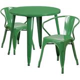 Flash Furniture 30'' Round Green Metal Indoor-Outdoor Table Set with 2 Arm Chairs screenshot. Patio Furniture directory of Outdoor Furniture.
