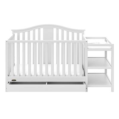Graco Solano 4-in-1 Convertible Crib and Changer with Drawer White, Fixed Side Crib, Solid Pine and
