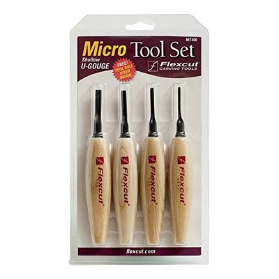 Flexcut Carving Tools, Shallow U-Gouge Micro Tool Set, Razor Sharp High Carbon Steel Blades, Set of