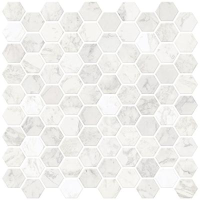 In Home NH2359 Hexagon Marble Peel & Stick Backsplash Tiles White & Off-White
