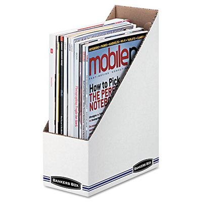 Bankers Box 10723 Corrugated Cardboard Magazine File, 4 x 9 1/4 x 11 3/4, White, 12/Carton