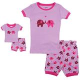 Leveret Shorts Matching Doll & Girl Elephant 2 Piece Pajama Set 100% Cotton Size 3 Years screenshot. Sleepwear directory of Clothes.