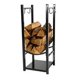 Sunnydaze Firewood Log Rack with Tool Holders, Indoor or Outdoor Wood Storage, Black screenshot. Fireplace Parts & Accessories directory of Fireplace & Accessories.