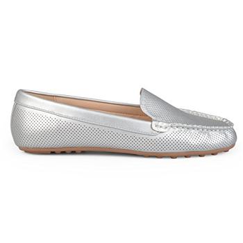 Brinley Co. Womens Comfort Sole Faux Nubuck Laser Cut Loafers Silver, 7 Regular US