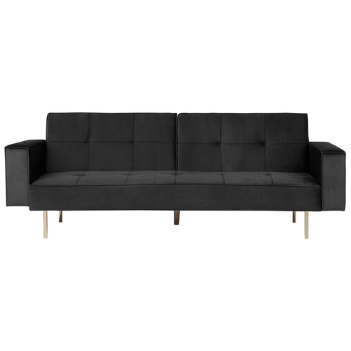 Sofa Schwarz Samtstoff 3-Sitzer Schlaffunktion Modern Wohnzimmer