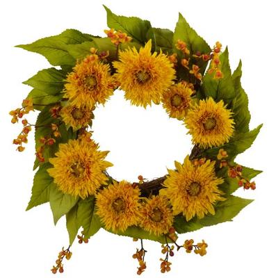 Nearly Natural 4904 Golden Sunflower Wreath, 22-Inch, Yellow