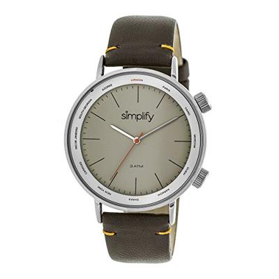 Simplify SIM3304 3300 Silver/Grey/Dark Brown Hinged Genuine Leather Strap Watch