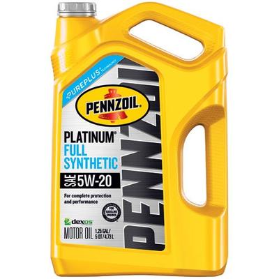 Pennzoil Platinum Full Synthetic Motor Oil (SN) 5W-20, 5 Quart - Pack of 1