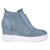 Brinley Co. Womens Clayre Athleisure Laser-Cut Side-Zip Sneaker Wedges Blue, 6 Regular US screenshot. Shoes directory of Clothing & Accessories.