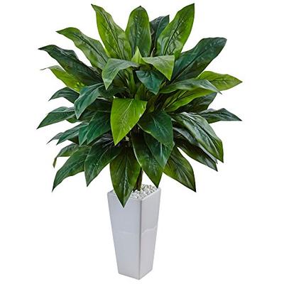 Nearly Natural Cordyline Artificial Plant in White Tower Planter Green