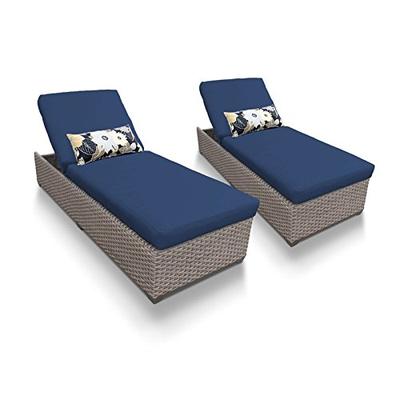 TK Classics Oasis Outdoor Wicker Patio Chaise Furniture, Set of 2, Navy