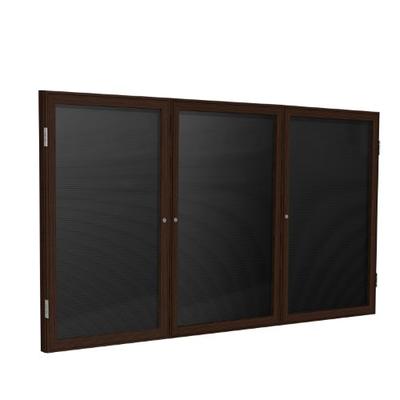 36"x72" 3-Door Wood Frame Walnut Finish Enclosed Flannel Letter Board, Black
