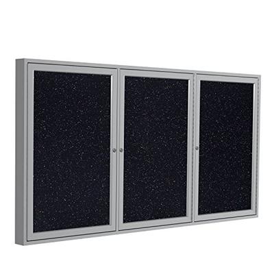 Ghent 4" x 8" 3-Door indoor Enclosed Recycled Rubber Bulletin Board, Shatter Resistant, with Lock, S