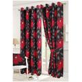 Hendem Tradings® Ring Top Curtains Thick Poly-Cotton Floral Print Eyelet Lined Pair Curtain (Seren Black, 90" x 72")