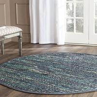 Safavieh Rag Rug Collection RAR121C Hand Woven Ink and Multi Cotton Round Area Rug (4' Diameter)