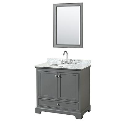 Wyndham Collection Deborah 36 inch Single Bathroom Vanity in Dark Gray, White Carrara Marble Counter