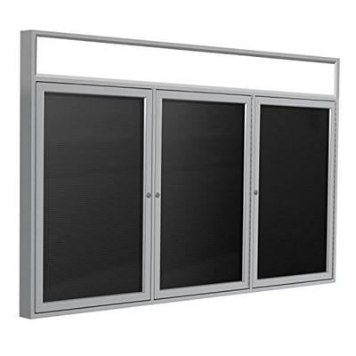 36"x72" 3-Door Satin Alum Frame w/Headliner Enclosed Flannel Letter Board, Black