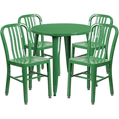 Flash Furniture 30'' Round Green Metal Indoor-Outdoor Table Set with 4 Vertical Slat Back Chairs