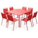 Ensemble table de jardin carrée et 8 fauteuils en métal rouge - Palavas - Rouge