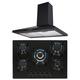 SIA 70cm Black 5 Burner Gas On Glass Hob & Chimney Cooker Hood Kitchen Extractor