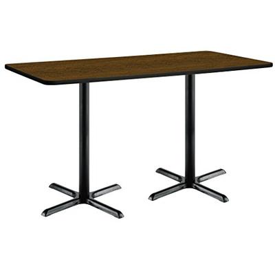 30" x 72" Pedestal Table with Walnut Top, Black X-Base, Bistro Height