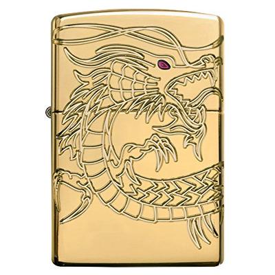 Zippo Chinese Dragon Armor High Polish Gold Plate Pocket Lighter