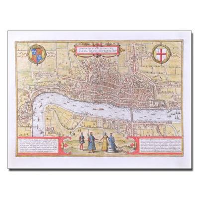 Trademark Fine Art Map of London c.1572 by Bridgeman Library Canvas Artwork, 14 by 19-Inch