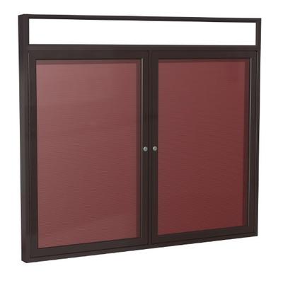 36"x60" 2-Door Bronze Alum Frame w/Headliner Enclosed Flannel Letter Board, Burgundy