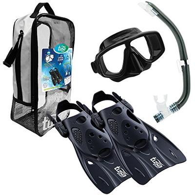 TUSA Sport Adult Platina Hyperdry Mask, Snorkel, & Fins Travel Set, Black, Medium