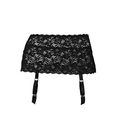 Womens Plus Size Black Floral Lace Nickel Free Adjustable Garterbelt Garter Belt for Stockings Linge