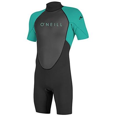 O'Neill Youth Reactor-2 2mm Back Zip Short Sleeve Spring Wetsuit, Black/Aqua, 4