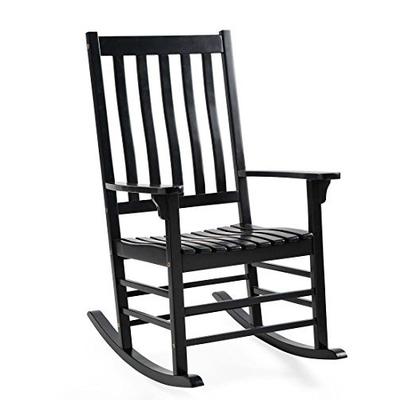 Plow & Hearth 62A76-BK Slatted Eucalyptus Wood Porch Rocking Chair, Black Paint