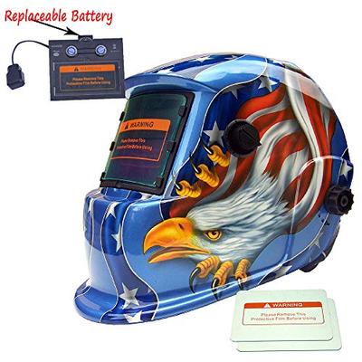 iMeshbean Blue Eagle Design Solar Powered Welding Helmet Auto Darkening Hood with Adjustable Shade R