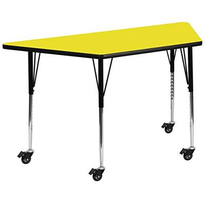 Flash Furniture Mobile 25.5''W x 46.25''L Trapezoid Yellow HP Laminate Activity Table - Standard Hei