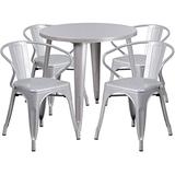 Flash Furniture CH-51090TH-4-18ARM-SIL-GG 30'' Round Metal Indoor-Outdoor Table Set with 4 Arm Chair screenshot. Patio Furniture directory of Outdoor Furniture.