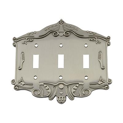 Nostalgic Warehouse 720012 Victorian Switch Plate with Triple Toggle Satin Nickel