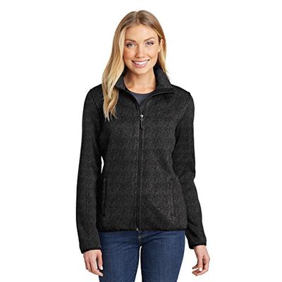 Port Authority Women's Sweater Fleece Jacket L232 Black Heather Large